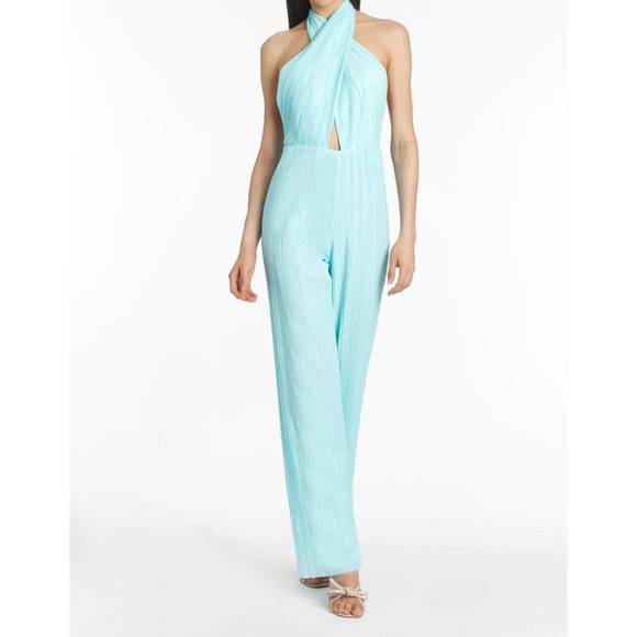 NEW AMANDA UPRICHARD extended halter jumpsuit in wave - Picture 4 of 4